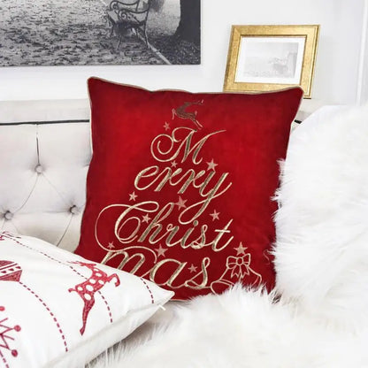 Red velvet throw pillow with hidden zipper design, adding a touch of elegance to your Christmas decor.