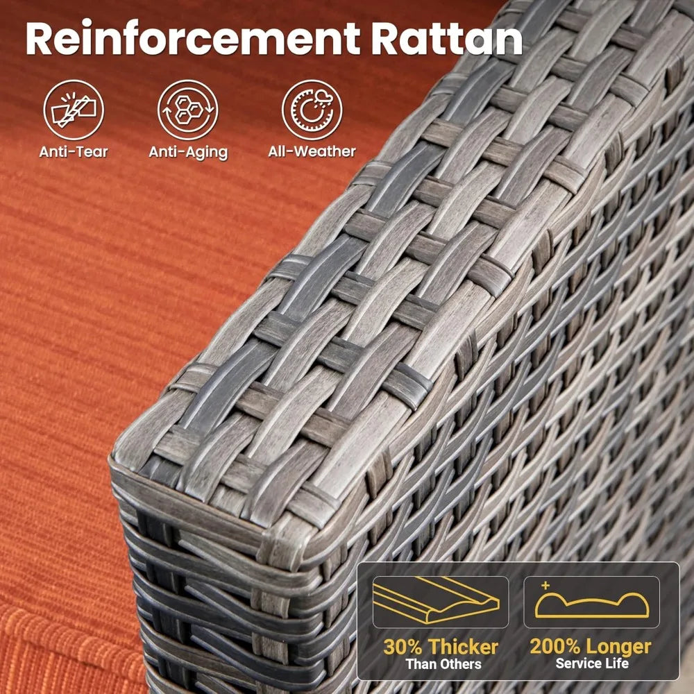 Close-up view of the 42" Gas Propane Fire Pit Table, part of the Modern 6-Piece Rattan Wicker Patio Furniture Set, perfect for outdoor gatherings.